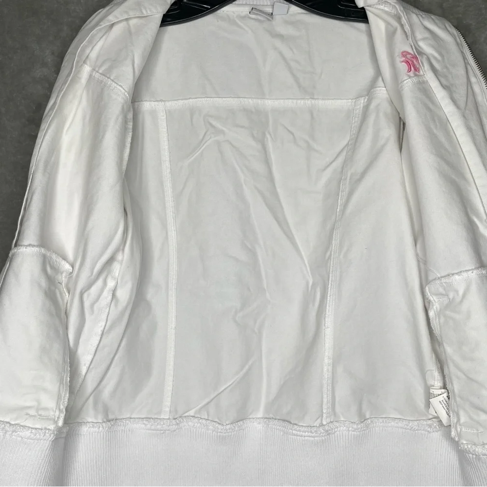 Hurley White Varsity Bomber Jacket Juniors Size L Pink Trim Full Zip